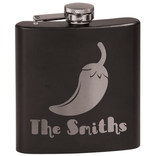 Custom Chili Peppers Black Flask Set (Personalized)