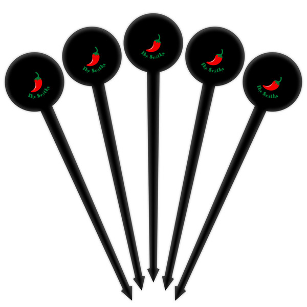 Chili Peppers Black Plastic 4" Food Pick - Round - Fan View