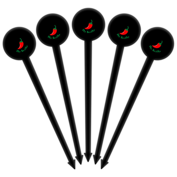 Chili Peppers Black Plastic 6" Food Pick - Round - Fan View