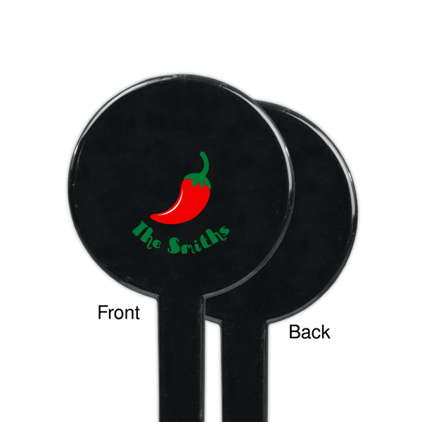 Chili Peppers Black Plastic 7" Stir Stick - Single Sided - Round - Front & Back