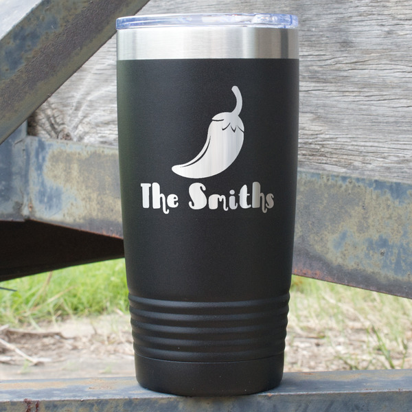 Custom Chili Peppers 20 oz Stainless Steel Tumbler - Black - Single Sided (Personalized)