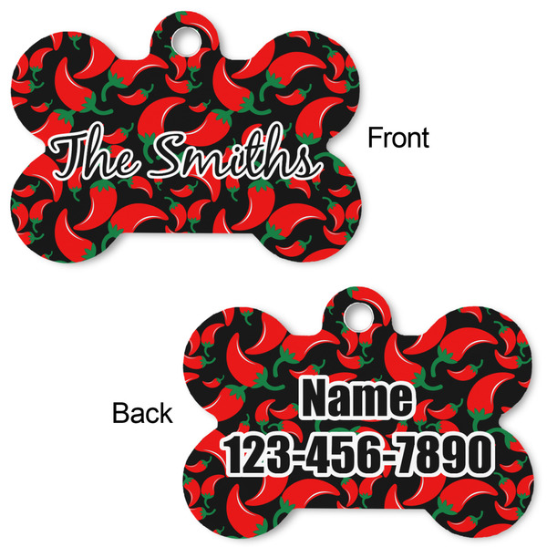 Chili Peppers Bone Shaped Dog Tag - Front & Back