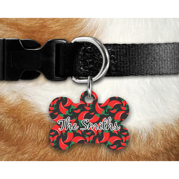 Chili Peppers Bone Shaped Dog Tag on Collar & Dog