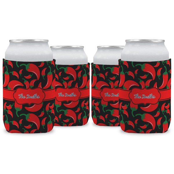 Custom Chili Peppers Can Cooler (12 oz) - Set of 4 w/ Name or Text