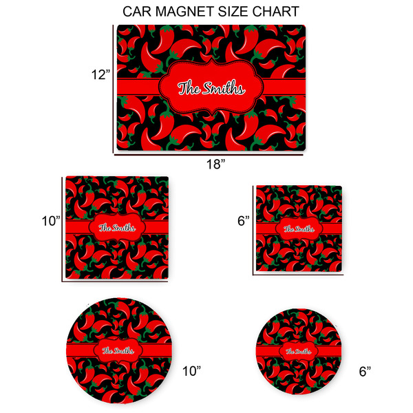 Chili Peppers Car Magnets - SIZE CHART