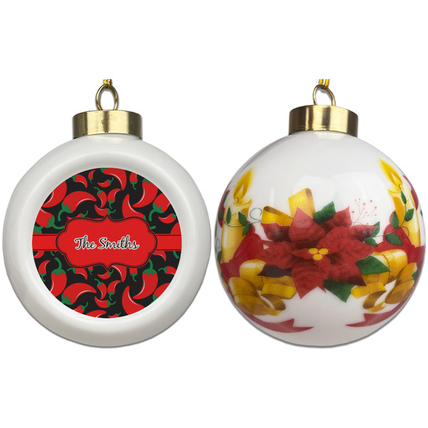 Chili Peppers Ceramic Christmas Ornament - Poinsettias (APPROVAL)