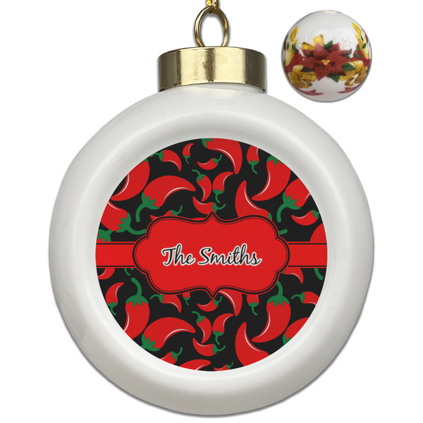 Custom Chili Peppers Ceramic Ball Ornaments - Poinsettia Garland (Personalized)