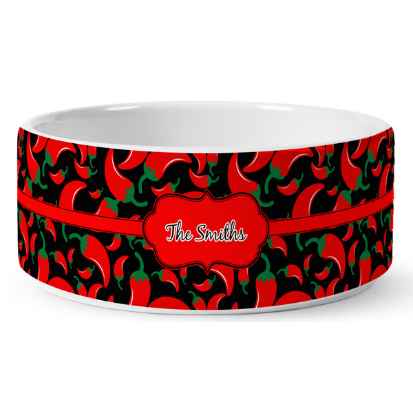 Chili Peppers Ceramic Dog Bowl - Medium - Front