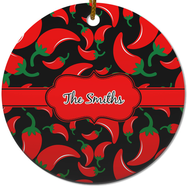 Custom Chili Peppers Round Ceramic Ornament w/ Name or Text
