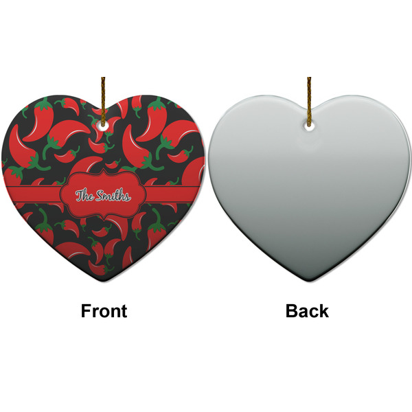 Chili Peppers Ceramic Flat Ornament - Heart Front & Back (APPROVAL)