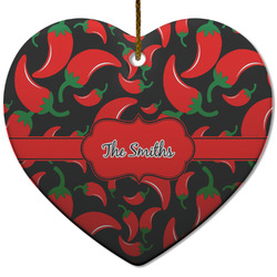 Chili Peppers Heart Ceramic Ornament w/ Name or Text