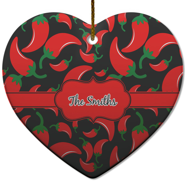 Custom Chili Peppers Heart Ceramic Ornament w/ Name or Text