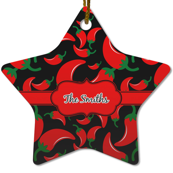 Custom Chili Peppers Star Ceramic Ornament w/ Name or Text