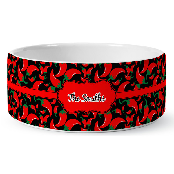 Custom Chili Peppers Ceramic Dog Bowl - Large (Personalized)