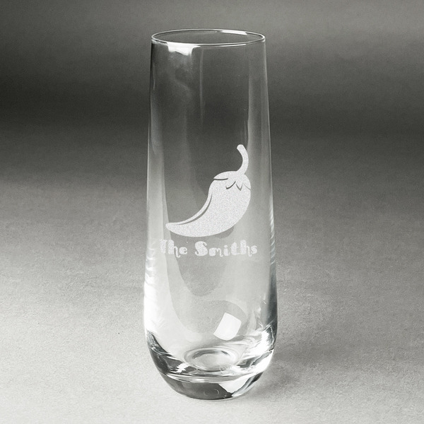 Custom Chili Peppers Champagne Flute - Stemless Engraved - Single (Personalized)