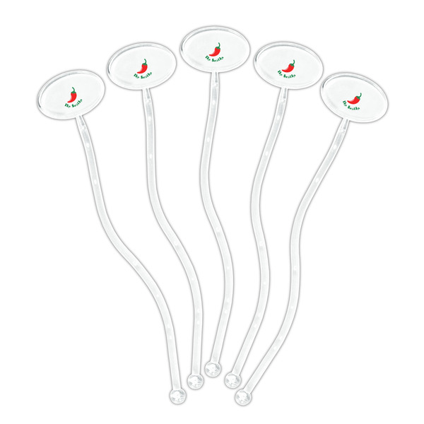 Chili Peppers Clear Plastic 7" Stir Stick - Oval - Fan