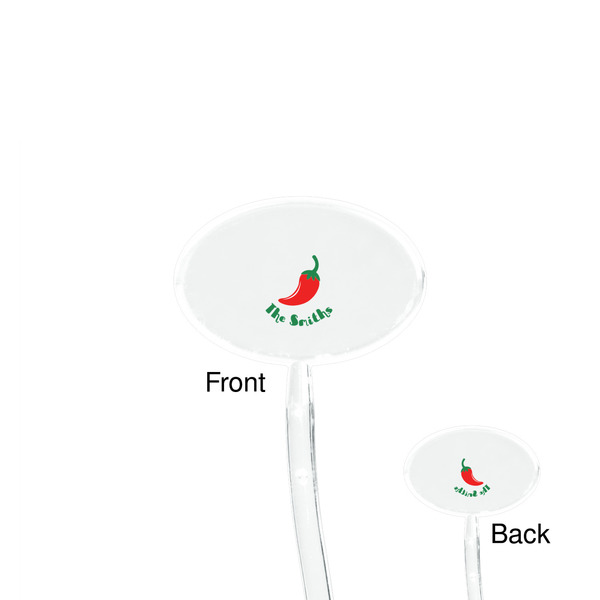 Chili Peppers Clear Plastic 7" Stir Stick - Oval - Front & Back