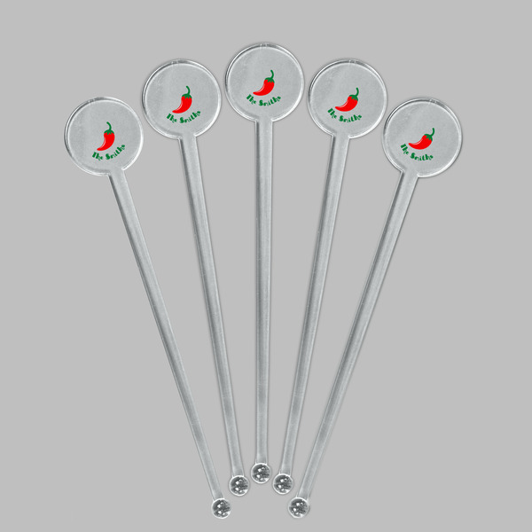 Chili Peppers Clear Plastic 7" Stir Stick - Round - Fan View