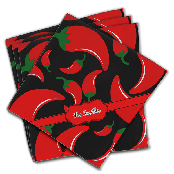 Custom Chili Peppers Cloth Napkins (Set of 4) (Personalized)