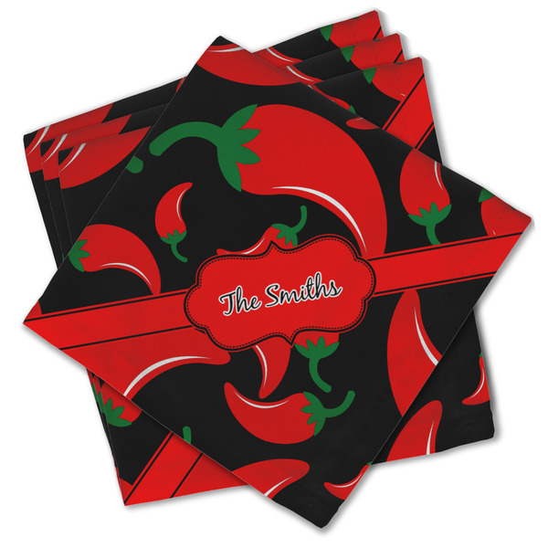 Custom Chili Peppers Cloth Cocktail Napkins - Set of 4 w/ Name or Text