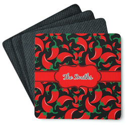 Chili Peppers Square Rubber Backed Coasters - Set of 4 (Personalized)