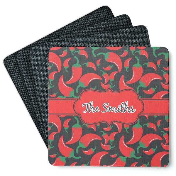 Custom Chili Peppers Square Rubber Backed Coasters - Set of 4 (Personalized)