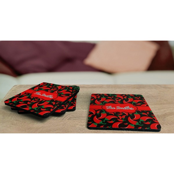 Chili Peppers Coaster Rubber Back - On Coffee Table