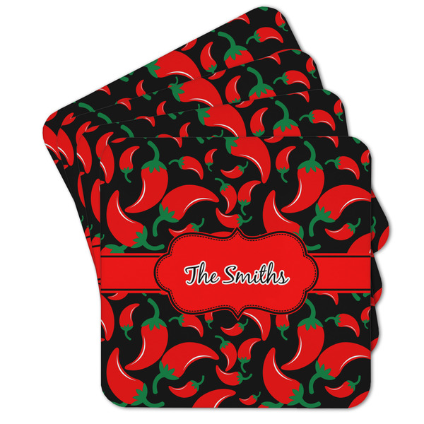 Custom Chili Peppers Cork Coaster - Set of 4 w/ Name or Text