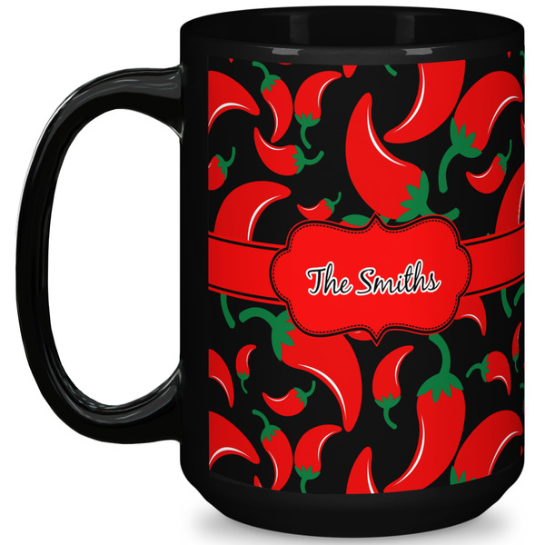 Custom Chili Peppers 15 Oz Coffee Mug - Black (Personalized)