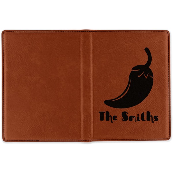 Chili Peppers Cognac Leather Passport Holder Outside Single Sided - Apvl