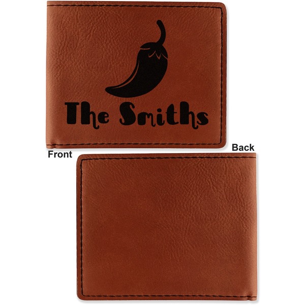 Chili Peppers Cognac Leatherette Bifold Wallets - Front and Back Single Sided - Apvl