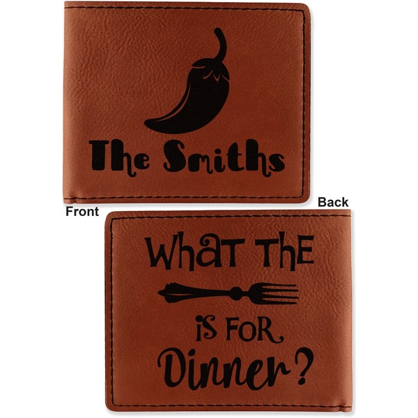 Chili Peppers Cognac Leatherette Bifold Wallets - Front and Back