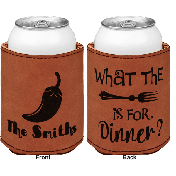 Chili Peppers Cognac Leatherette Can Sleeve - Double Sided Front and Back