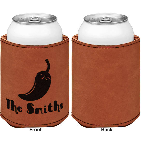 Chili Peppers Cognac Leatherette Can Sleeve - Single Sided Front and Back