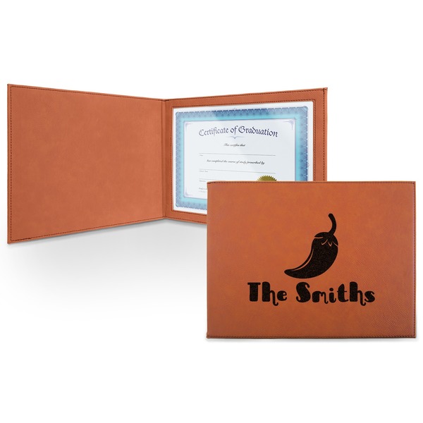 Custom Chili Peppers Leatherette Certificate Holder - Front (Personalized)