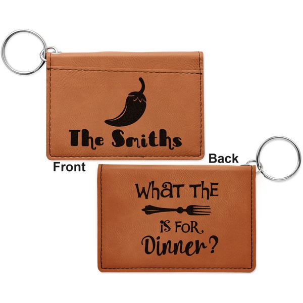 Chili Peppers Cognac Leatherette Keychain ID Holders - Front and Back Apvl