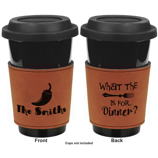 Chili Peppers Cognac Leatherette Mug Sleeve - Double Sided Apvl