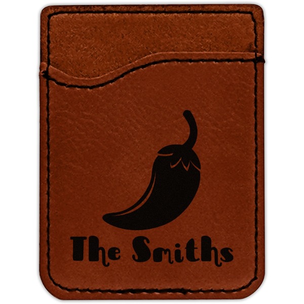 Chili Peppers Cognac Leatherette Phone Wallet close up