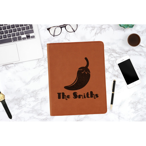 Chili Peppers Cognac Leatherette Portfolios - Lifestyle Image