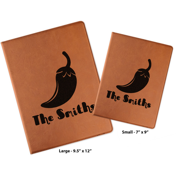 Chili Peppers Cognac Leatherette Portfolios with Notepad - Compare Sizes