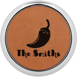 Chili Peppers Leatherette Round Coaster w/ Silver Edge - Single or Set (Personalized)