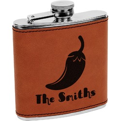 Chili Peppers Leatherette Wrapped Stainless Steel Flask (Personalized)