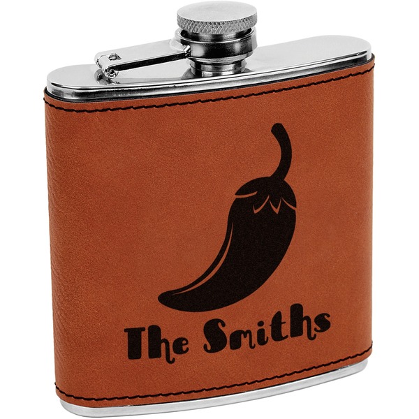 Custom Chili Peppers Leatherette Wrapped Stainless Steel Flask (Personalized)