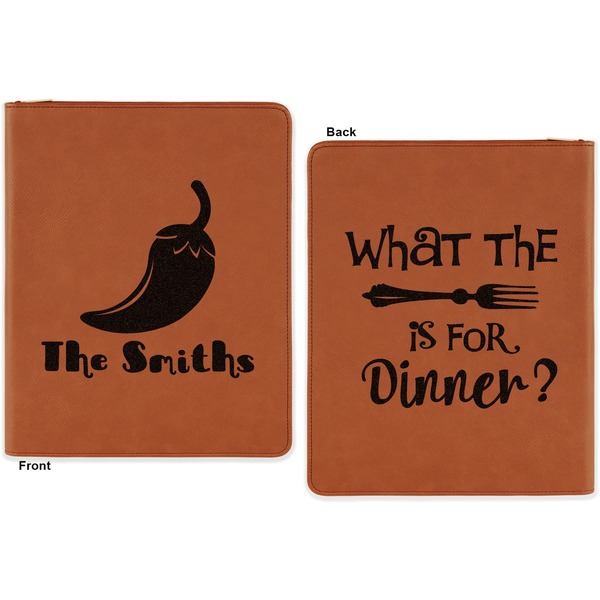 Chili Peppers Cognac Leatherette Zipper Portfolios with Notepad - Double Sided - Apvl