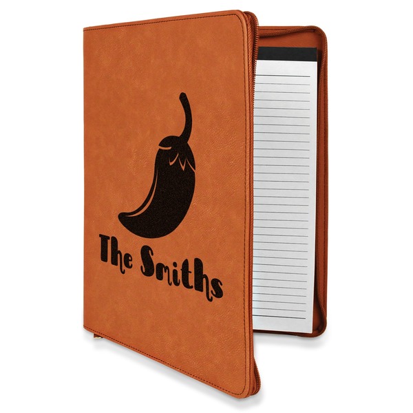 Custom Chili Peppers Leatherette Zipper Portfolio with Notepad - Double Sided (Personalized)