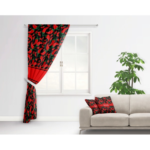 Chili Peppers Curtain With Window and Rod - in Room Matching Pillow