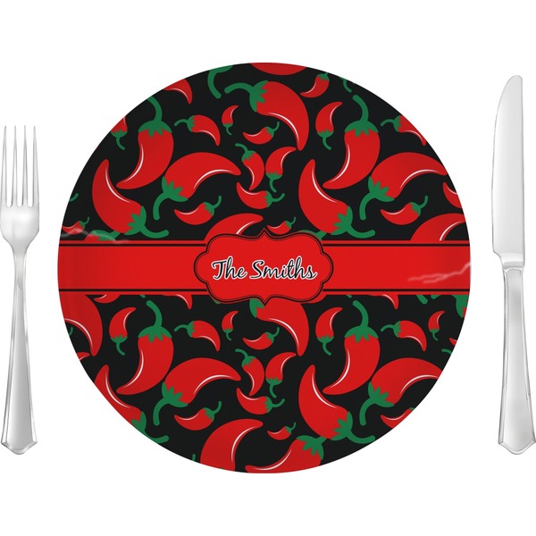 Custom Chili Peppers 10" Glass Lunch / Dinner Plates - Single or Set (Personalized)
