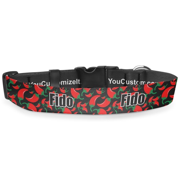 Custom Chili Peppers Deluxe Dog Collar - Large (13" to 21") (Personalized)