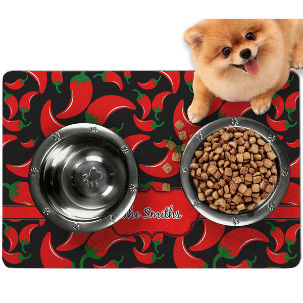 Custom Chili Peppers Dog Food Mat - Small w/ Name or Text