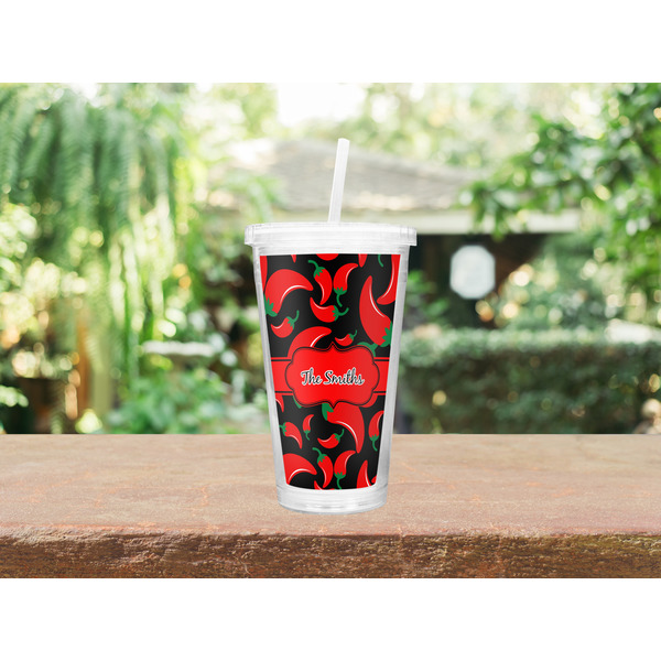 Chili Peppers Double Wall Tumbler with Straw Lifestyle